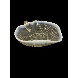 Anchor Hocking Opalescent Moonstone Leaf Candy Dish Glass